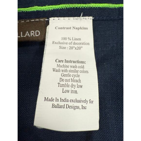 Ballard Designs Linen Napkins Navy and Green 4 Count - Picture 6 of 7